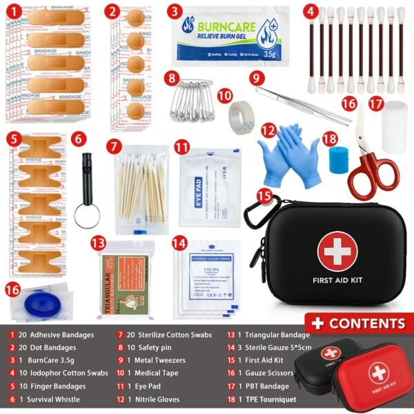 18pc First Aid Kit Multi-Purpose Emergency Medical Bag - Black - Image 2